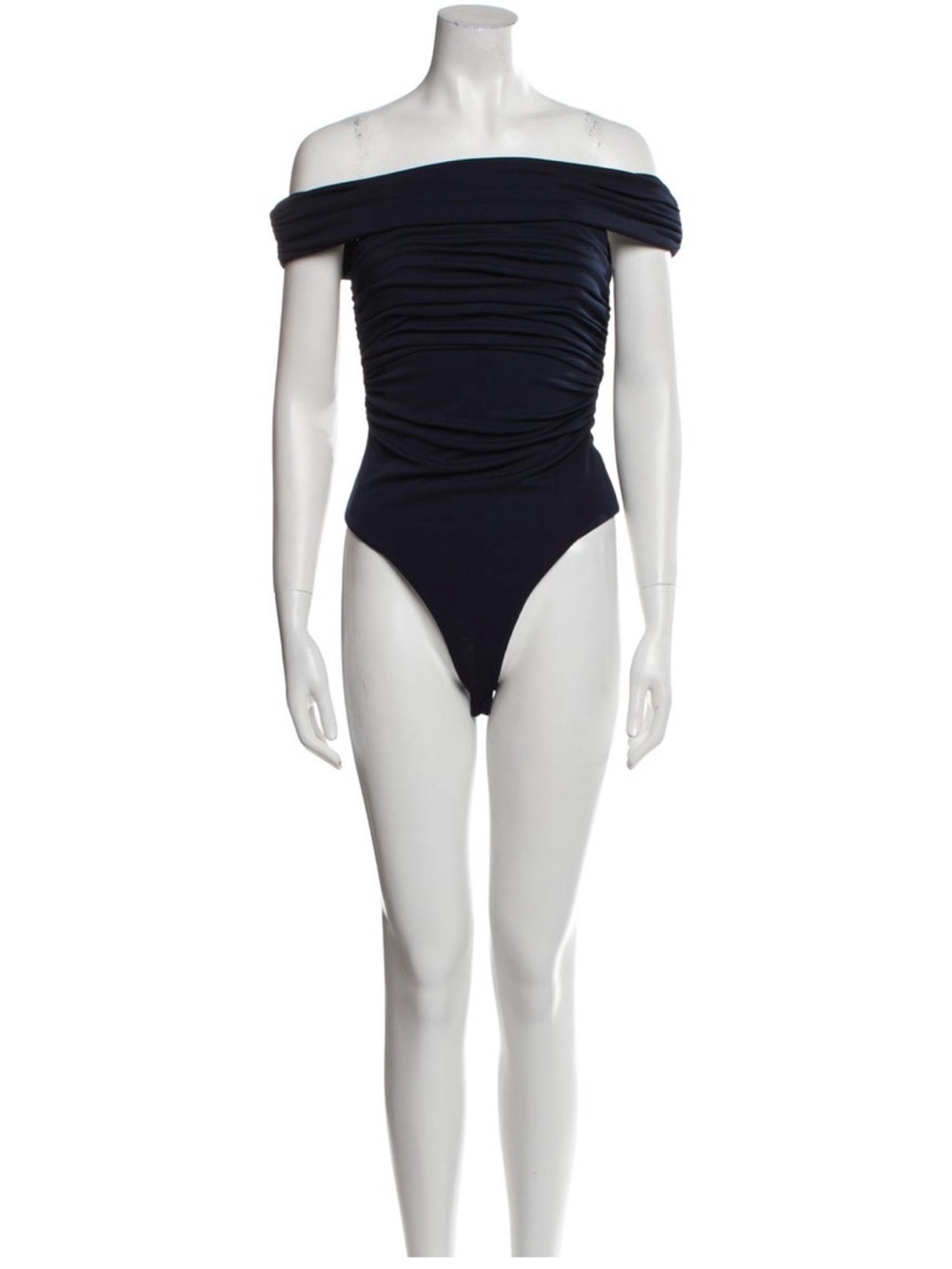 cinq a sept Off-Shoulder Ruched Bodysuit in Navy Blue